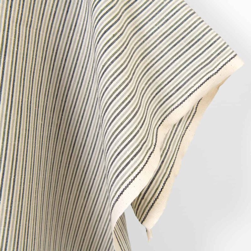 Linen cotton fabric cream with greenish stripes, sold by the metre