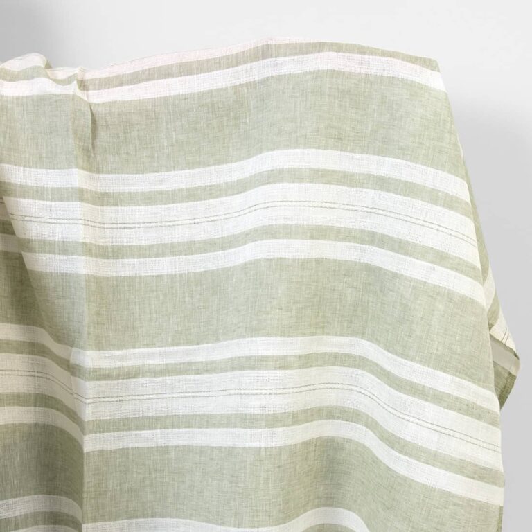 Lightweight linen fabric green and white stripes