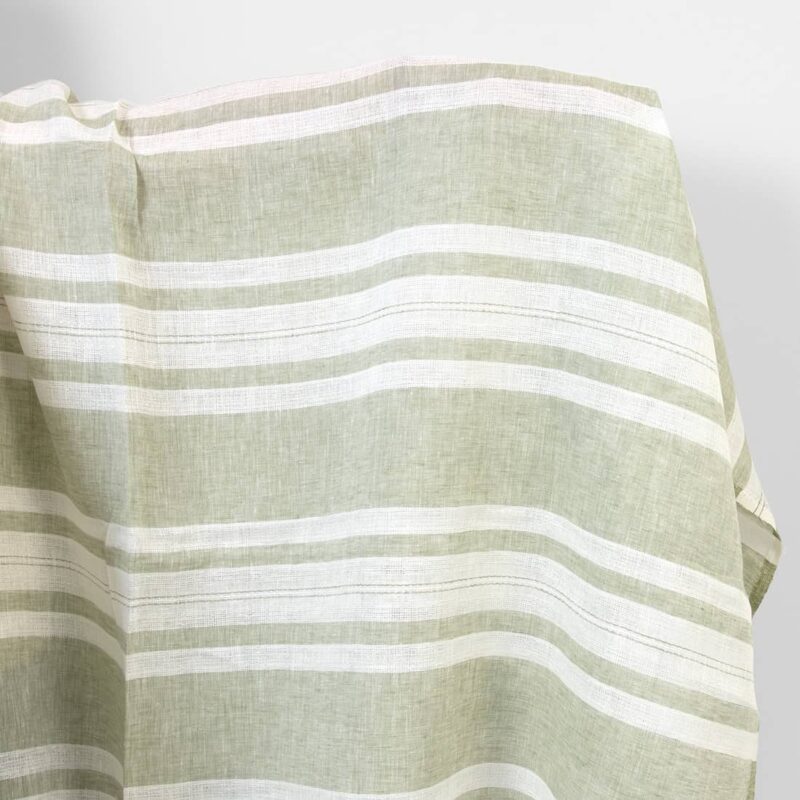 Lightweight linen fabric green and white stripes