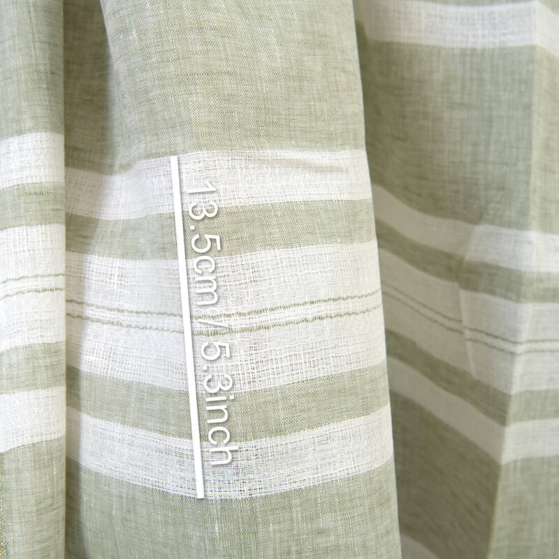 Lightweight linen fabric green and white stripes, with measurements