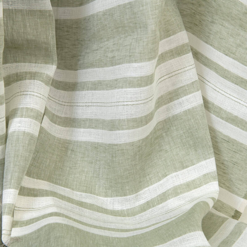 Lightweight linen fabric green and white stripes, 150cm width