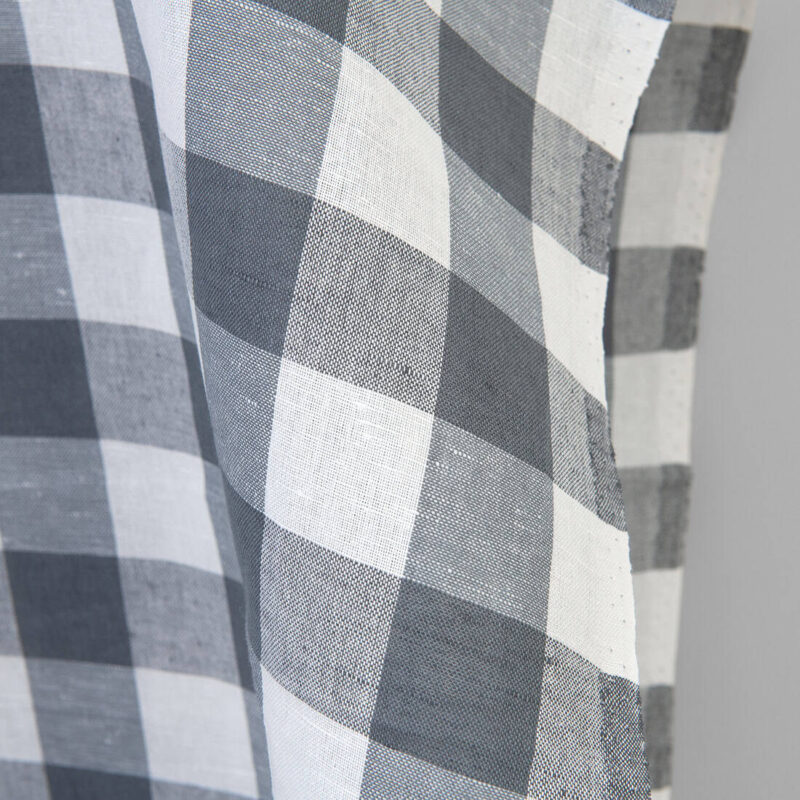 Linen cotton fabric white and grey checks, plain weave
