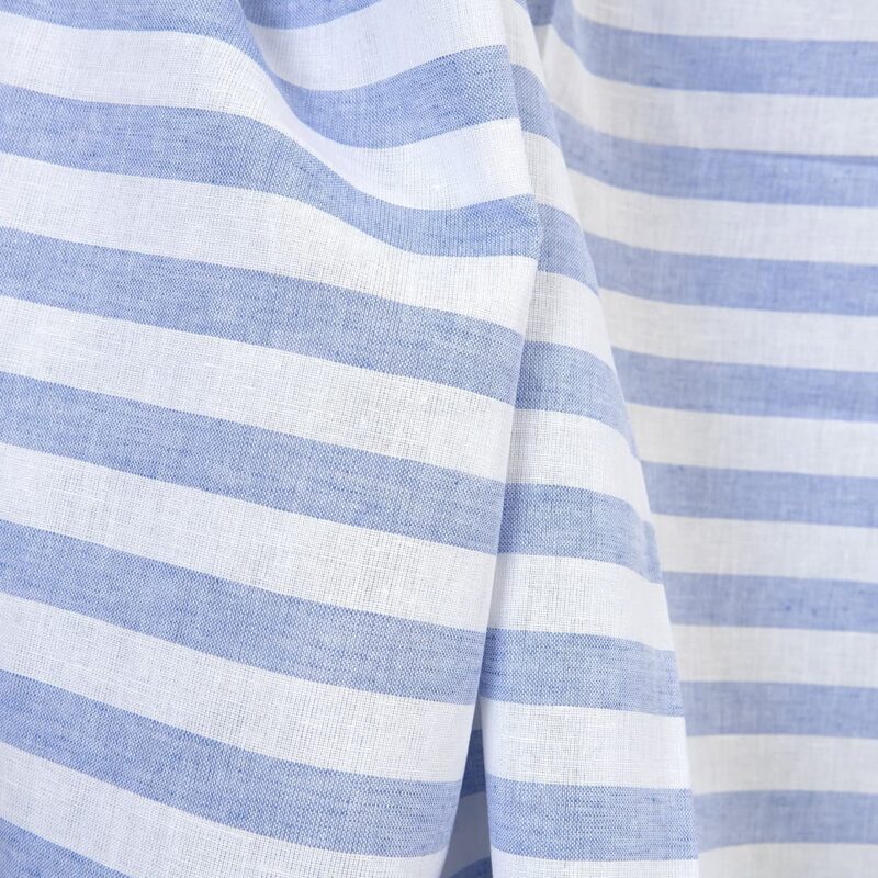 Linen cotton fabric blue and white stripes