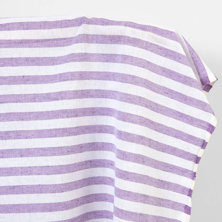 Linen cotton fabric purple and white stripes