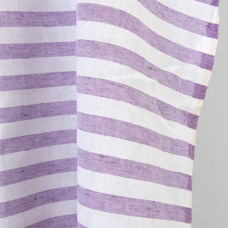 Linen cotton fabric purple and white stripes, 150cm width