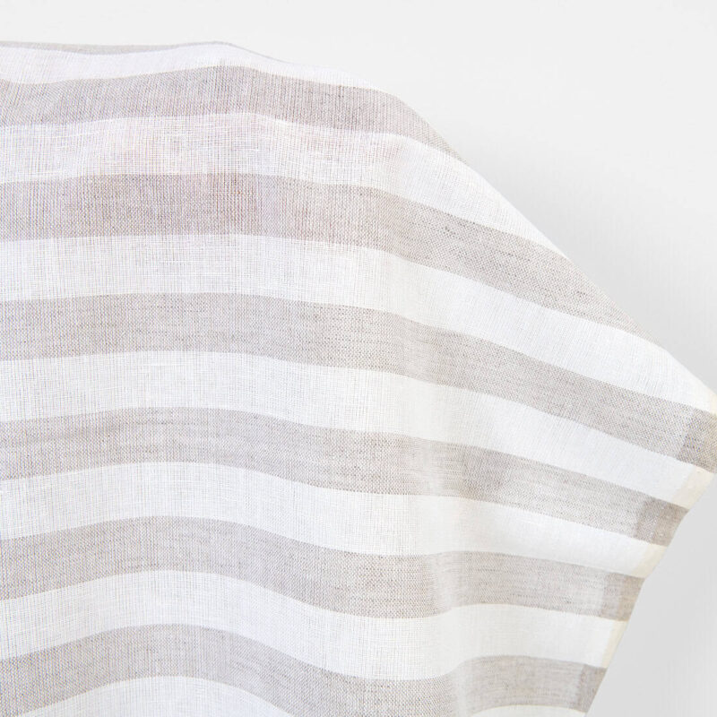 Linen cotton fabric white and natural stripes, plain weave