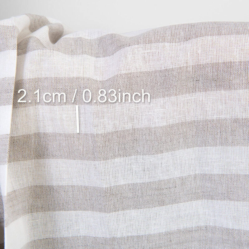 Linen cotton fabric white and natural stripes, with measurements