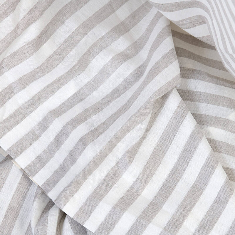 Linen cotton fabric white and natural stripes, 150cm width