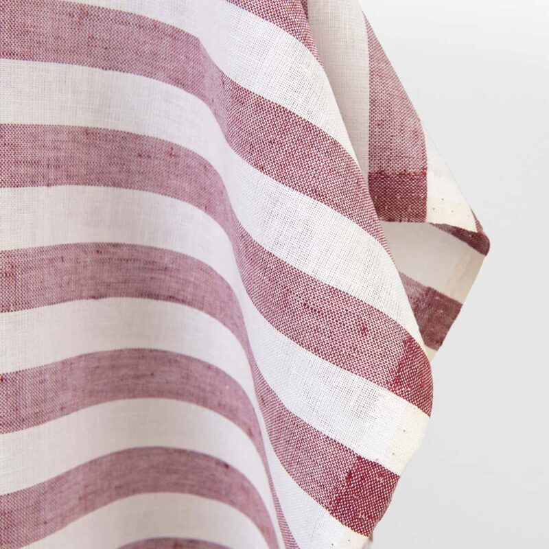 Linen cotton fabric red and white stripes, plain weave