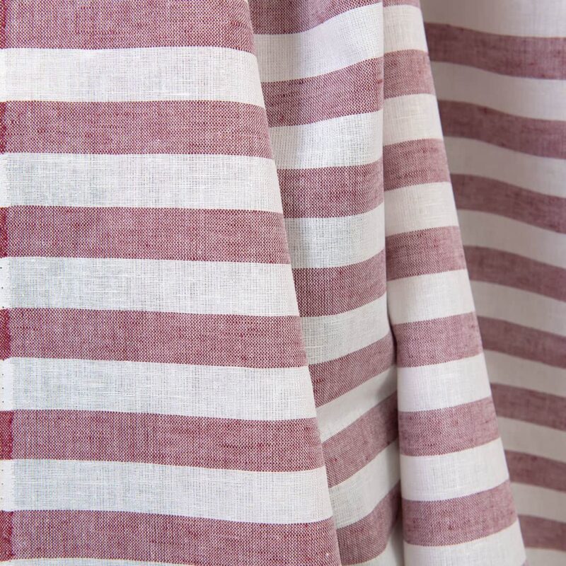 Linen cotton fabric red and white stripes, 150cm width
