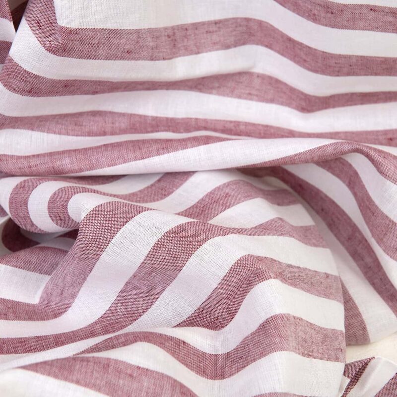 Linen cotton fabric red and white stripes