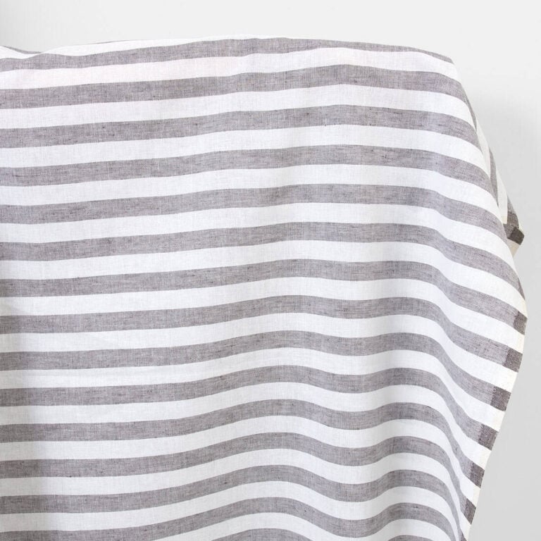Linen cotton fabric white and brown stripes