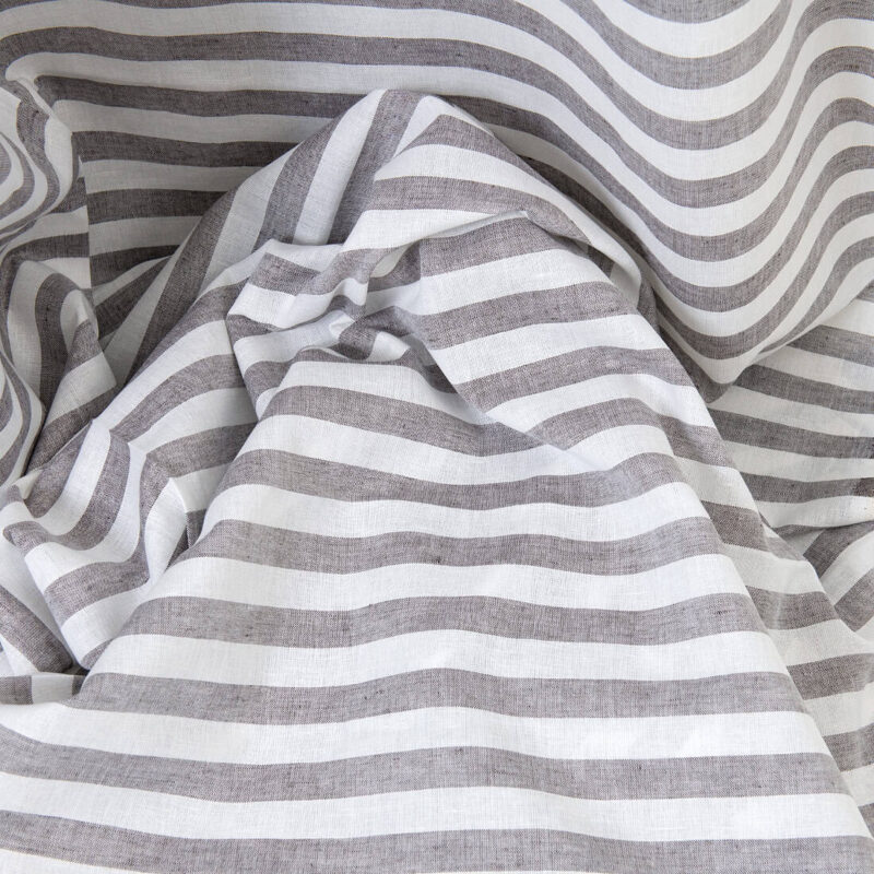 Linen cotton fabric white and brown stripes, plain weave