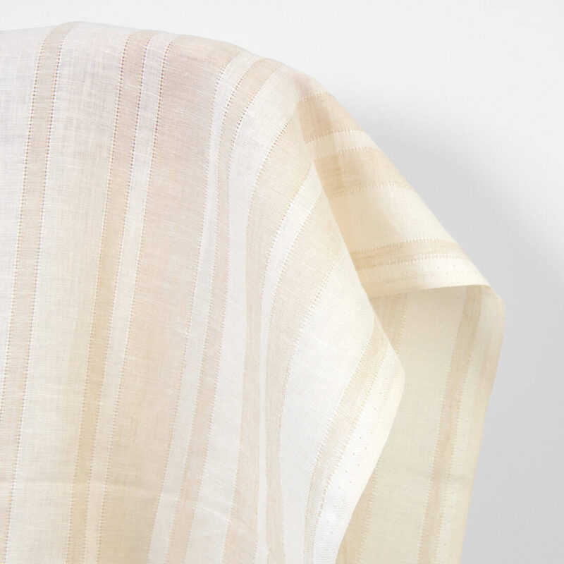 Linen fabric off-white and sand colour stripes, 150cm width