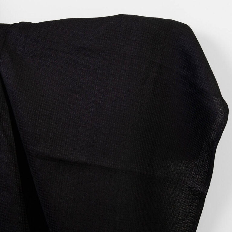 Heavy linen fabric solid black waffle