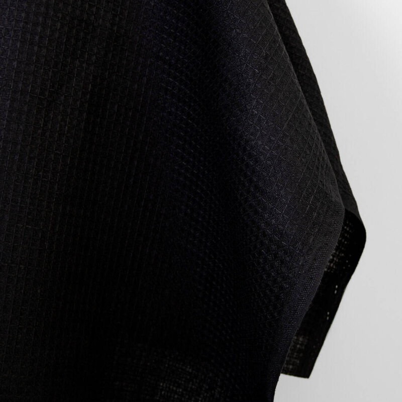 Heavy linen fabric solid black waffle, thick heavy fabric