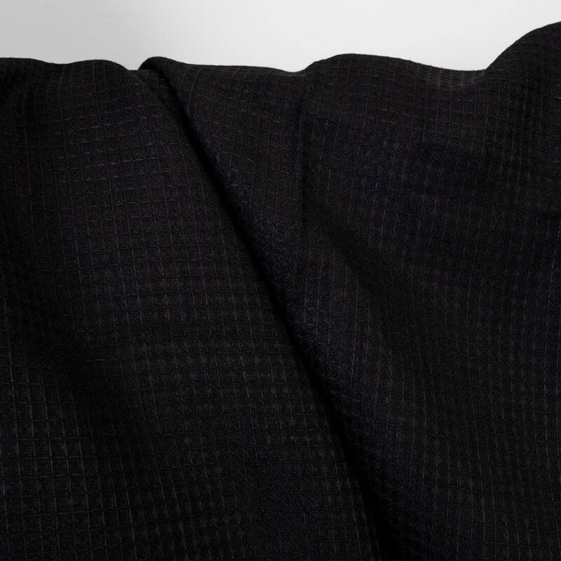 Heavy linen fabric solid black waffle weave