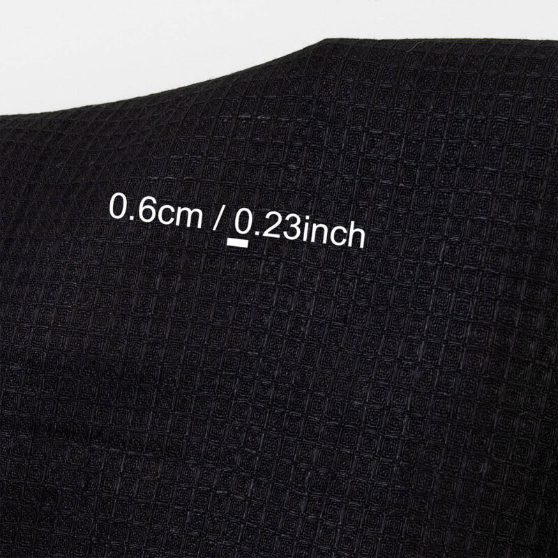 Heavy linen fabric solid black waffle, with measurements
