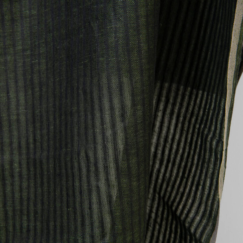 Linen fabric black and green stripes, 150cm width