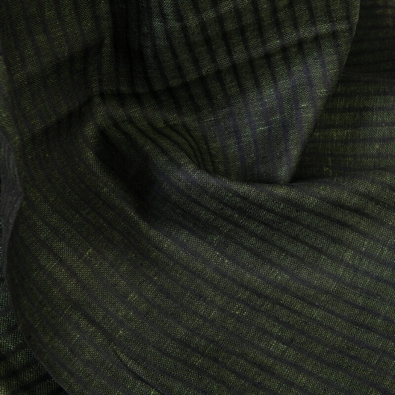 Linen fabric black and green stripes, pure linen