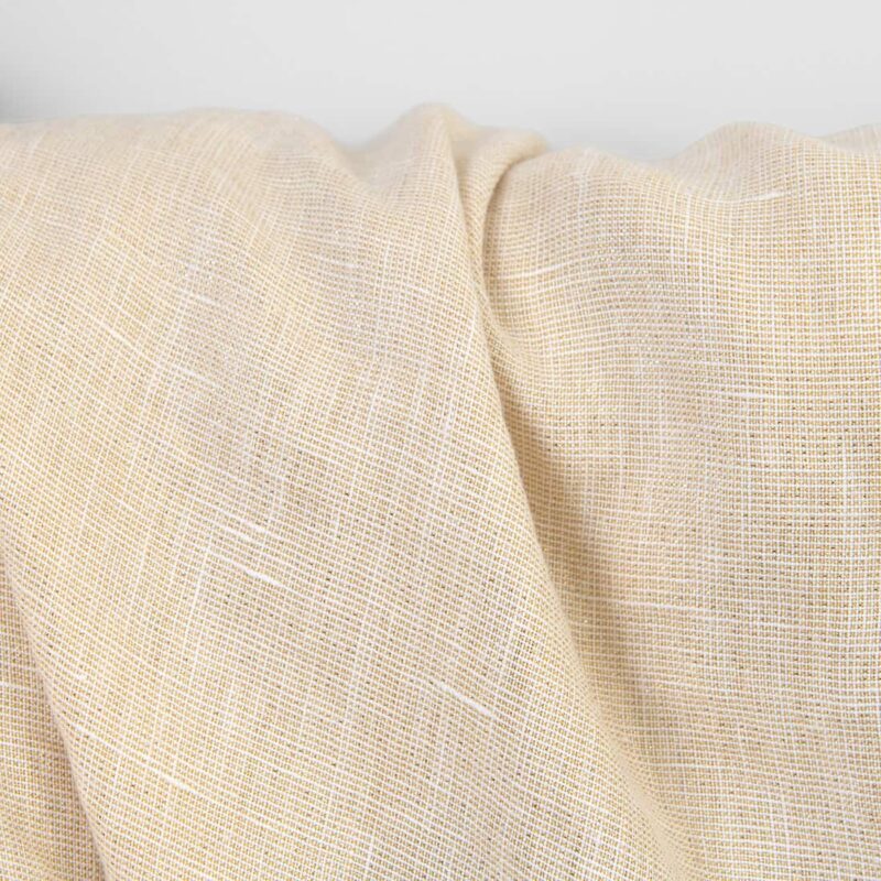 Linen fabric white with gold lurex, washed, plain weave