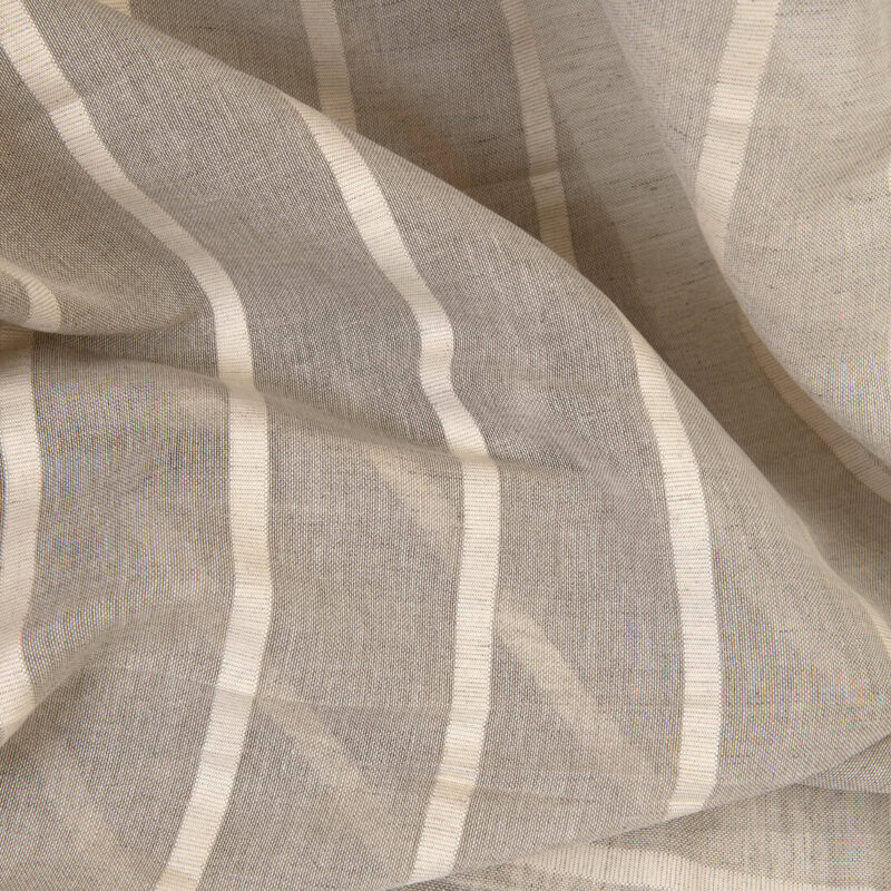 Lightweight linen cotton fabric natural with white stripes, with undyed linen