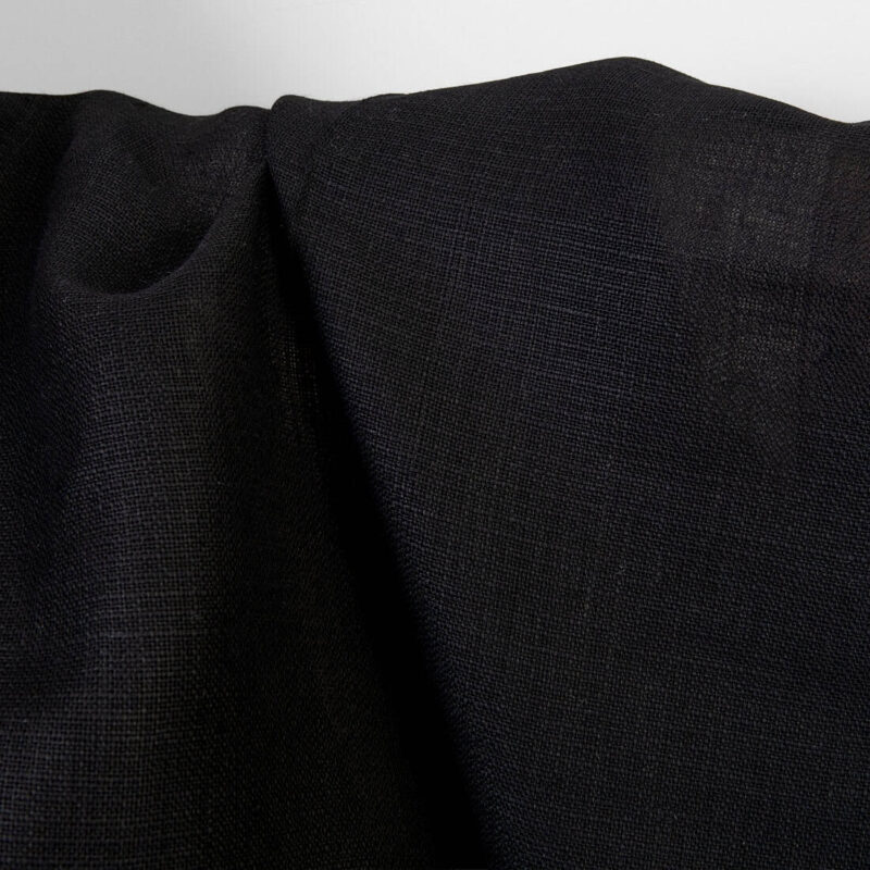 Linen fabric solid black dobby, 150cm width