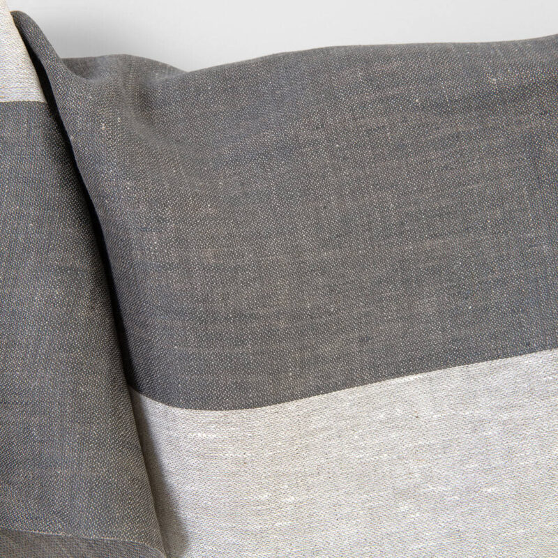 Linen fabric in grey and off-white stripes, 180cm width