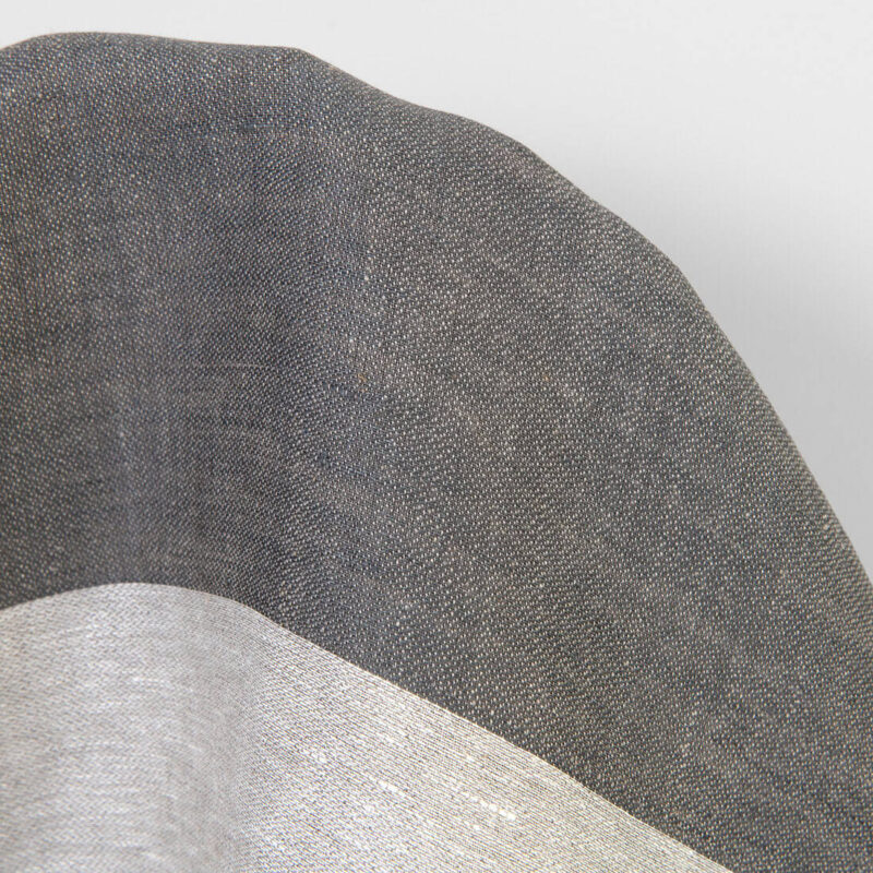 Linen fabric in grey and off-white stripes, satin weave