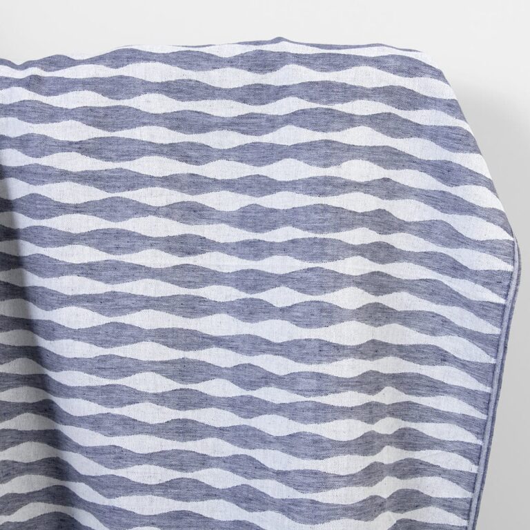 Linen cotton fabric blue wavy stripes