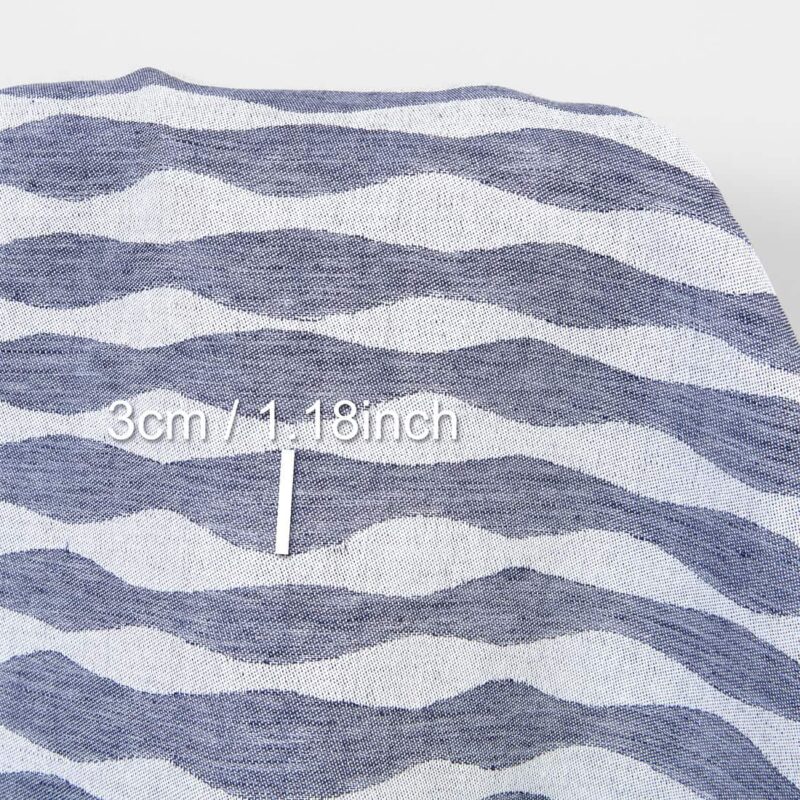 Linen cotton fabric blue wavy stripe jacquard, with measurements