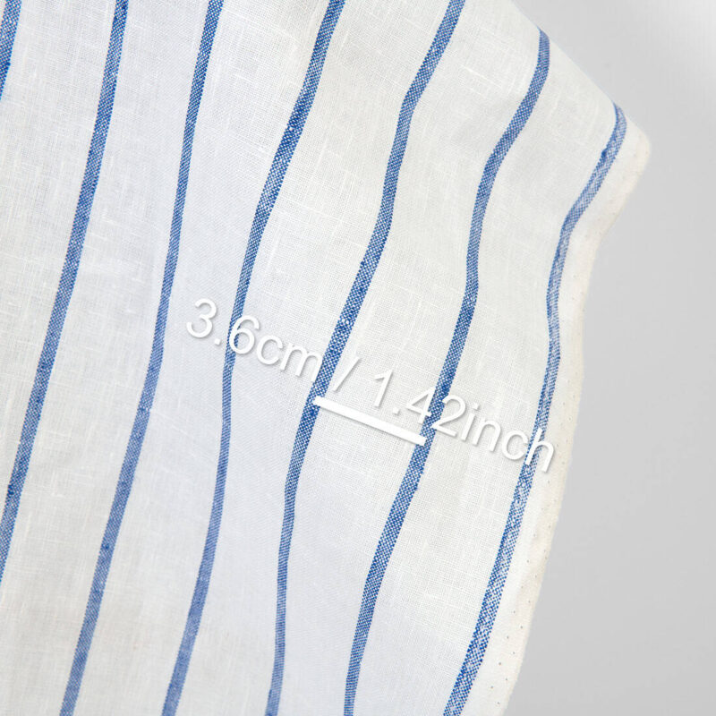 Linen fabric white with blue stripes, with measurements