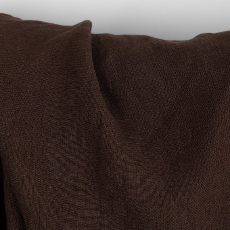 Linen fabric plain dark brown, washed, pure linen